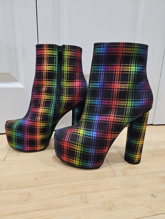 Privileged Shoes - Privileged Lemon Drop Questar Rainbow Black Shiny Black Platform High Heel Boots